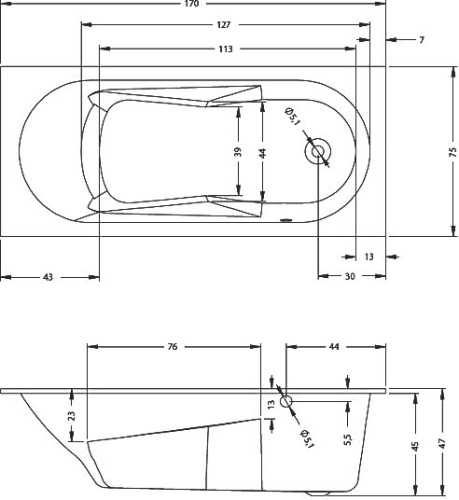 Акриловая ванна Riho Bathtubs Lazy 170х75 R фото 5