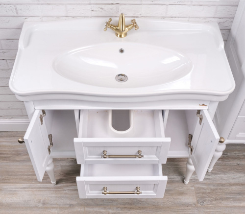 Мебель для ванной ValenHouse Эстетика 100, белая, подвесная, ручки бронза фото 4