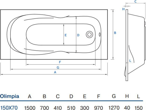Акриловая ванна Koller Pool Olimpia 150x70 фото 3