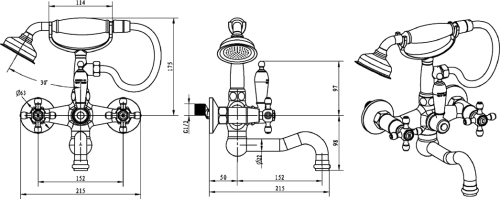 Смеситель Boheme Tradizionale Chromo 273 для ванны с душем фото 2