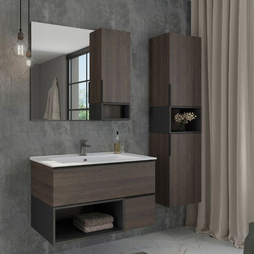 Мебель для ванной Comforty Франкфурт 90, дуб шоколадно-коричневый, белая раковина фото 10