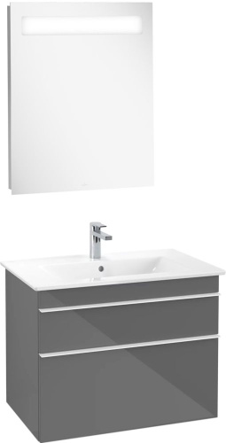 Мебель для ванной Villeroy & Boch Venticello 80 glossy grey, с белыми ручками фото 9