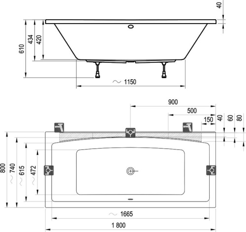 Акриловая ванна Ravak Formy 02 180x80 с ножками фото 6 Акриловая ванна Ravak Formy 02 180x80 с ножками фото 6