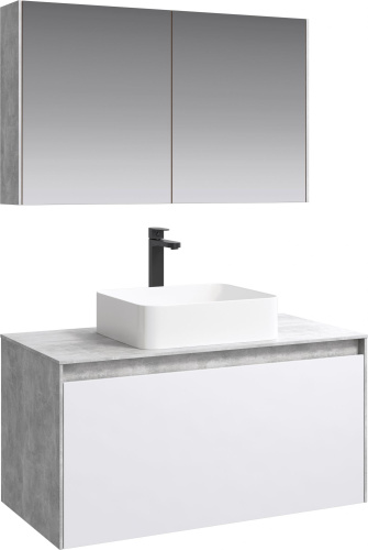 Мебель для ванной Aqwella 5 stars Mobi 100 бетон светлый, белый фото 4