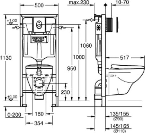 Комплект Grohe Solido 39192000 подвесной унитаз + инсталляция + кнопка + Гигиенический душ Grohe BauClassic 124901 со смесителем фото 5