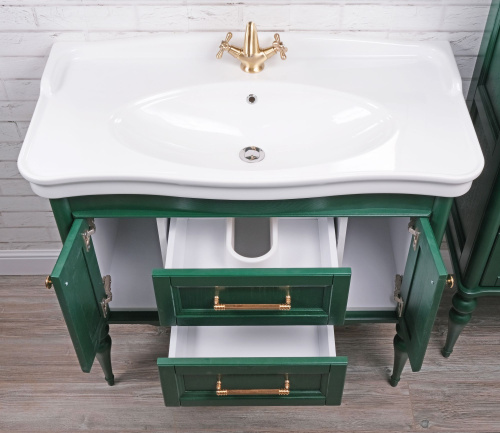 Мебель для ванной ValenHouse Эстетика 100, зеленая, подвесная, ручки золото фото 4