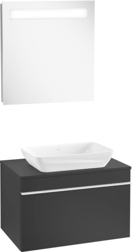 Мебель для ванной Villeroy & Boch Venticello 75 black matt lacquer, с белой ручкой фото 8