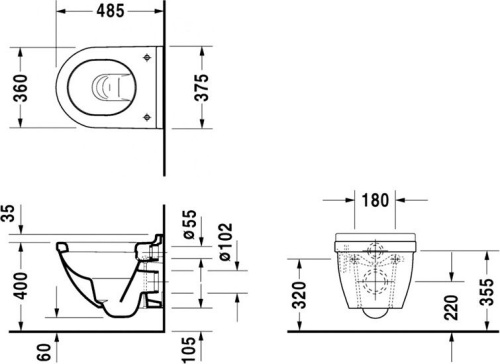 Комплект Чаша для унитаза подвесного Duravit Starck 3 2227090000 + Крышка-сиденье Duravit Starck 3 0063890000 с микролифтом + Система инсталляции для фото 5