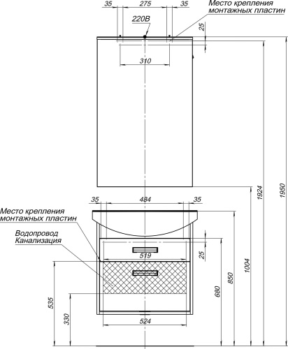 Мебель для ванной Aquanet Грейс 65 2 ящика, дуб сонома фото 4 Мебель для ванной Aquanet Грейс 65 2 ящика, дуб сонома фото 4