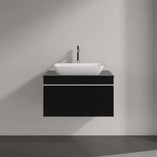 Мебель для ванной Villeroy & Boch Venticello 75 black matt lacquer, с белой ручкой фото 2