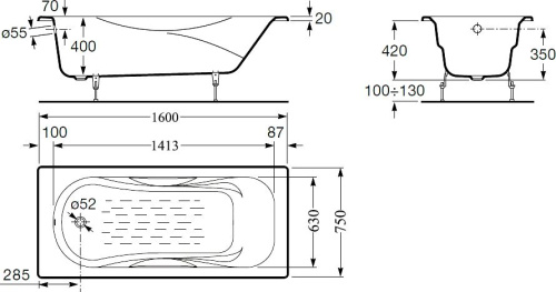 Чугунная ванна Roca Malibu 231060000 160x75, с антискользящим покрытием фото 7 Чугунная ванна Roca Malibu 231060000 160x75, с антискользящим покрытием фото 7