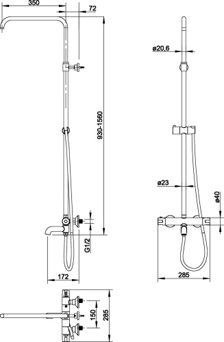 Душевая стойка Omnires Y 1234ALCR с термостатом, хром
