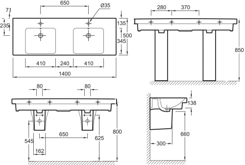Раковина Jacob Delafon Odeon Up E4779 140 см фото 8