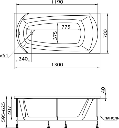 Акриловая ванна 1MarKa Elegance 130x70, с ножками фото 5