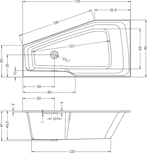 Акриловая ванна Riho Rething Space R, 170x90 фото 4