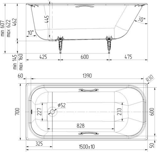 Чугунная ванна Maroni Aura lux 150x70, с ручками фото 3 Чугунная ванна Maroni Aura lux 150x70, с ручками фото 3