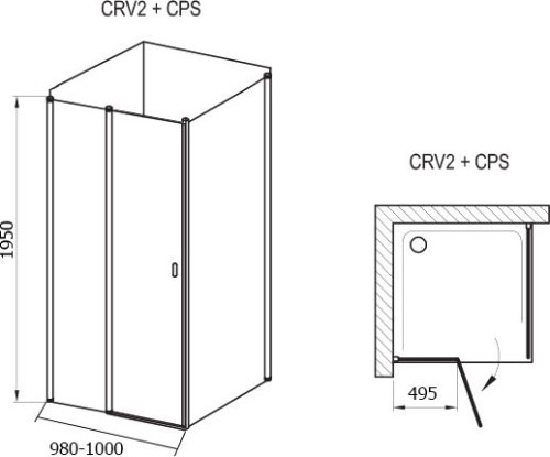 Душевой уголок Ravak CRV2-100+CPS Transparent, профиль блестящий фото 3