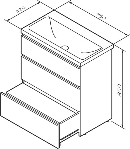 Мебель для ванной AM.PM Gem S 75 графит матовый, напольная, с 3 ящиками фото 4
