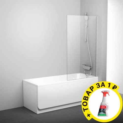 Шторка на ванну Ravak PVS1-80 Transparent, профиль сатин + средство для ванн и душевых кабин фото 3