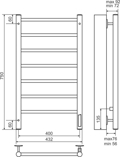 Полотенцесушитель электрический Terminus Аврора П7 400*750 фото 3