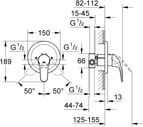 Смеситель Grohe Euroeco 32742000 С ВНУТРЕННЕЙ ЧАСТЬЮ, для душа фото 2