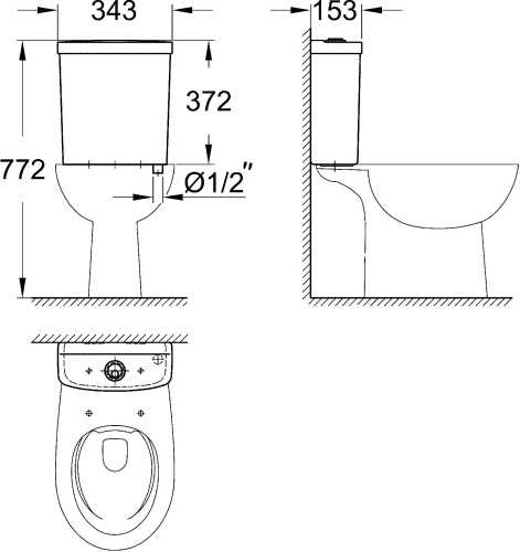 Комплект Чаша для унитаза-компакта Grohe Bau Ceramic 39429000 + Крышка-сиденье Grohe Bau Ceramic 39493000 с микролифтом + Бачок для унитаза Grohe Bau фото 8