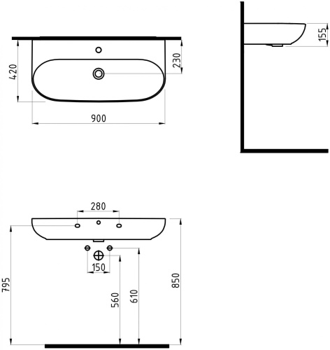 Раковина Bien Vokha MDLS09001FD1B7000 90 см, черная матовая