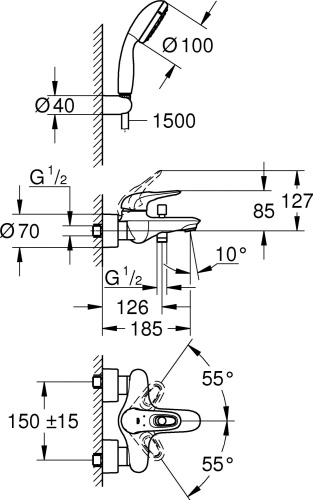 Смеситель Grohe Eurostyle 3359230A для ванны с душем фото 4