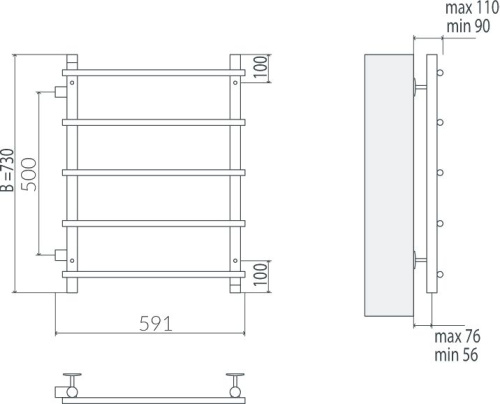 Полотенцесушитель водяной Terminus Квинта П5 500x696 с боковым подключением 500 фото 5
