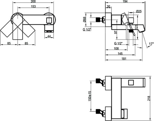 Смеситель Villeroy & Boch Classic TVT10150100061 для ванны с душем фото 2