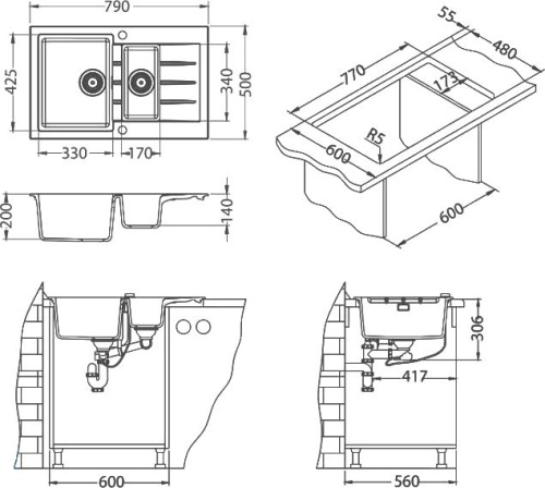 Мойка кухонная Alveus Cadit Granital 70 concrete фото 4