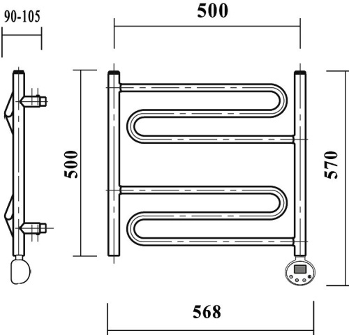 Полотенцесушитель электрический Domoterm Офелия П6 50x50, хром, R фото 4