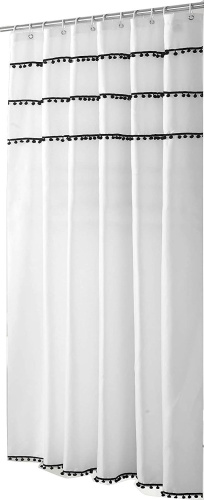 Штора для ванной Carnation Home Fashions Pompon PON180W 180х240 см, белая фото 7