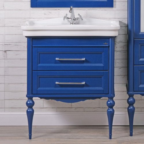 Мебель для ванной ValenHouse Эстетика 80, синяя, подвесная, ручки хром фото 2