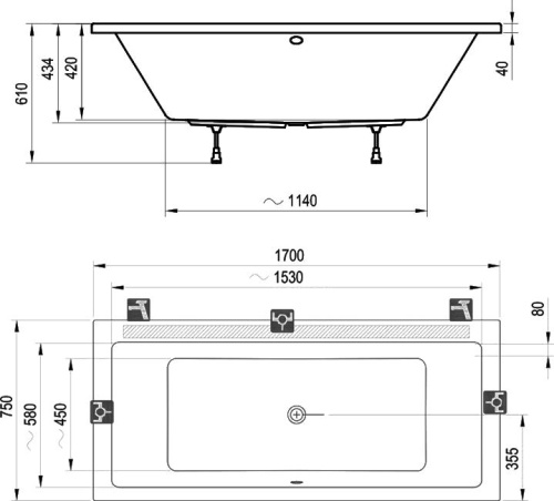 Акриловая ванна Ravak Formy 01 170x75, с ножками фото 4