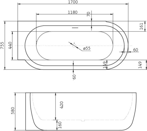 Акриловая ванна BelBagno BB11 1700 170x75 L фото 4