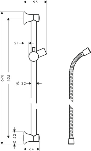 Душевая штанга Hansgrohe Unica 27617820 65 см, шлифованный никель фото 2