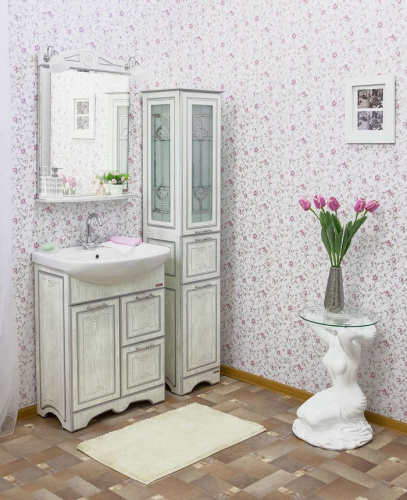 Мебель для ванной Sanflor Адель 65 белая, патина серебро фото 2