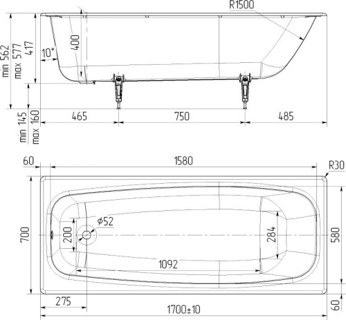 Чугунная ванна Maroni Fortuna 170x70 фото 3 Чугунная ванна Maroni Fortuna 170x70 фото 3