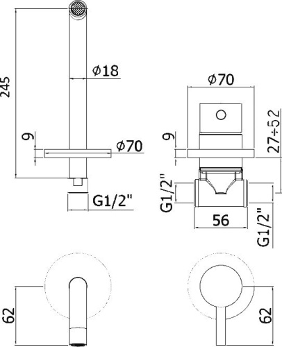 Смеситель Paffoni Light LIG007CR70 С ВНУТРЕННЕЙ ЧАСТЬЮ, для раковины фото 2