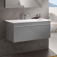 Тумба с раковиной Villeroy & Boch Venticello 95 glossy grey, с белой ручкой