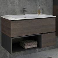 Тумба с раковиной Comforty Франкфурт 90, дуб шоколадно-коричневый, белая раковина