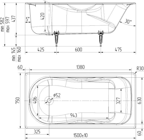 Чугунная ванна Maroni Grande lux 150x75, с ручками фото 3 Чугунная ванна Maroni Grande lux 150x75, с ручками фото 3