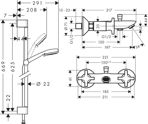 Душевой комплект Hansgrohe Logis Classic 71240000 смеситель + душевой гарнитур фото 4