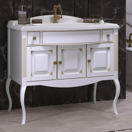 Мебель для ванной Opadiris Лаура 100 белая с патиной, с раковиной из литьевого мрамора фото 3