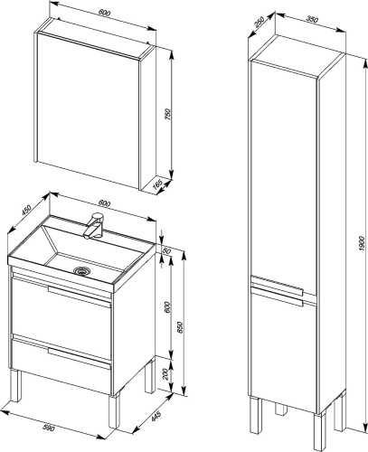 Мебель для ванной Aquanet Тиволи 60 бордо фото 3