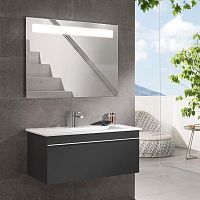 Тумба с раковиной Villeroy & Boch Venticello 95 black matt lacquer, с белой ручкой