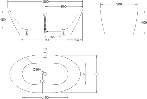 Акриловая ванна BelBagno BB68-1800 180x90 фото 4