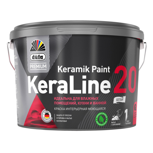 Краска для влажных помещений Düfa Premium KeraLine Keramik Paint 20 полуматовая белая база 1 0,9 л.