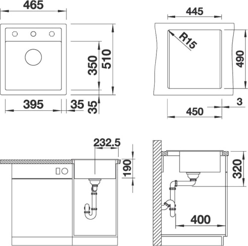 Комплект Мойка кухонная Blanco Dalago 45 525869 черная + Смеситель Blanco Daras-S 526234 для кухонной мойки фото 4